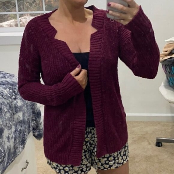 MAURICES Taupe Tan Brown Chunky Knit Notch / Split Neck Open Cardigan Sweater XL - Picture 2 of 16
